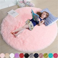 Pink Round Rug for Girls Bedroom,Fluffy Circle