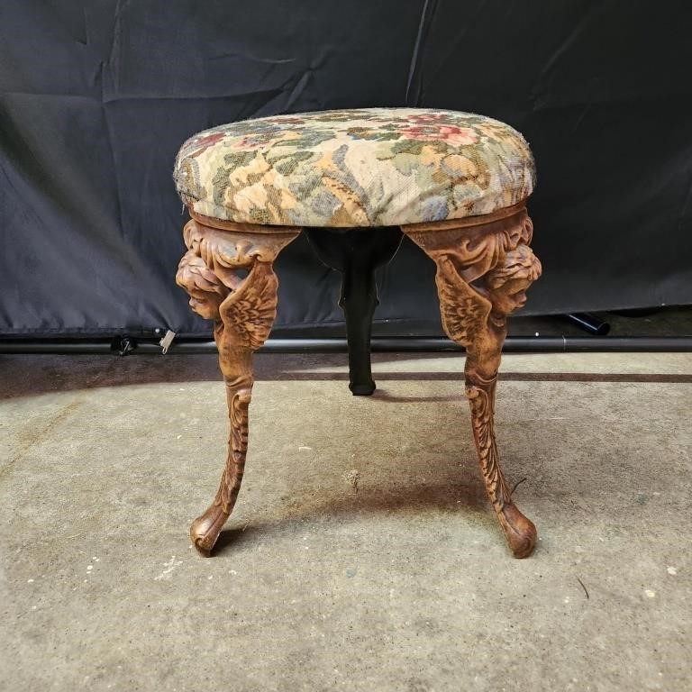 Iron & upholstered footstool