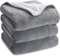 Sherpa Fleece Blanket  Grey  90x90in Queen