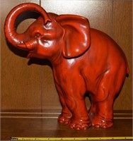 MCM Painted Hollow Ceramic Red Elephant Figure