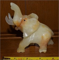Vtg Carved Alabaster Stone Elephant Figure 4.5"L
