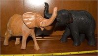 (2) Vintage Carved Wooden Elephant Figures 8"L