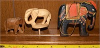 (3) Carved Wooden Elephant Figures w/ Painted Flat
