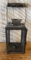 Primitive Antique Tin Candle Lantern Wood Handle