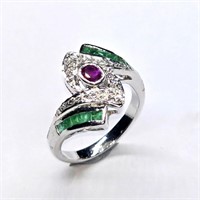 Silver Ruby Emerald Cz(1.35ct) Ring