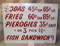 VINTAGE HAND-PAINTED METAL FOOD SIGN 24" x 18"