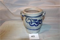 7" BLUE DECORATED POTTERY CROCK MADE IN GERMANY