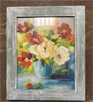 21"x25” framed painted flower art