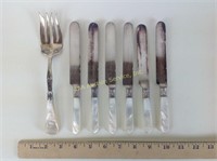 Victorian MOP Handled Knives w/ Sterling Bands