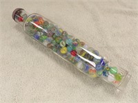 VINTAGE GLASS ROLLING PIN FILLED W/MARBLES