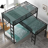 Metal L-Shaped Triple Bunk Bed Frame: Twin Size