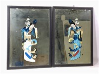 Reverse painting on mirror, 2 Oriental ladies,
