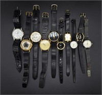 10 BLACK LEATHER BAND LADIES WATCHES