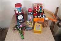 Lot of Misc Christmas. Ornaments Boxes & Candle