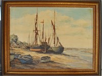 J Edward Smith Original Oil "Barges at Malden"