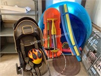 Pool toys, stroller, helmet, & roller skates