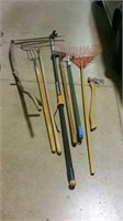 Miscellaneous garden tools and scythe