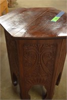 Six Sided Carved Panel End Table