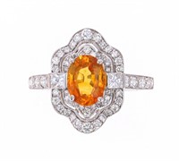 Natural Yellow-Orange Sapphire & Diamond 14K Ring