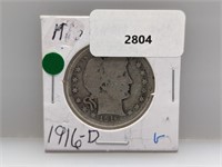 1916-D 90% Silv Barber Quarter