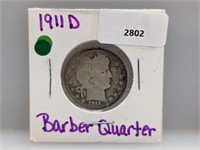 1911-D 90% Silv Barber Quarter