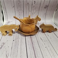 Genuine Monkey Pod bowl w/ spoon and other