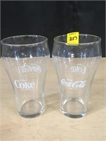 (2) Large 6.5" Coke Glasses White Lettering