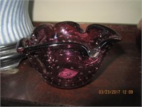 Purple Amethyst  Bubbled Glass Pinched Ashtray