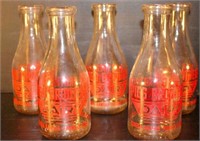 5-TALL QUART MILK BOTTLES WITH LARGE BRIGHT RED