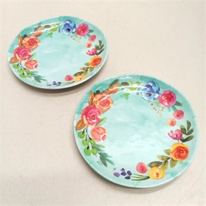 Pair of floral plates blue melamine 6"