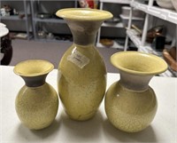 Three Signed Pottery Yellow Vases