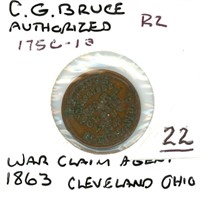Merchant Civil War Token: C.G. Bruce War Claim