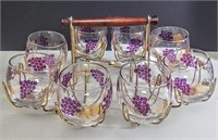 1960s-70s Brass Wine Glass Caddy w/ 8 glasses