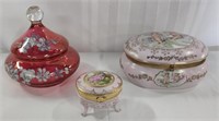 2 Beautiful Porcelain and 1 Glass Vanity Dishes