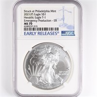 2021-(P) T1 Silver Eagle NGC MS70