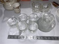 set of glass mid century punch cups saucers