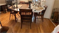 LRG WOOD DINING TABLE W/ 4 ASST DINING CHAIRS
