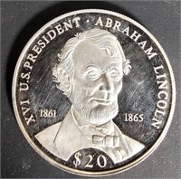A. Lincoln 20$ Liberia 1oz Silver Coin