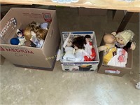 Three boxes of dolls, porcelain Cabbage Patch and