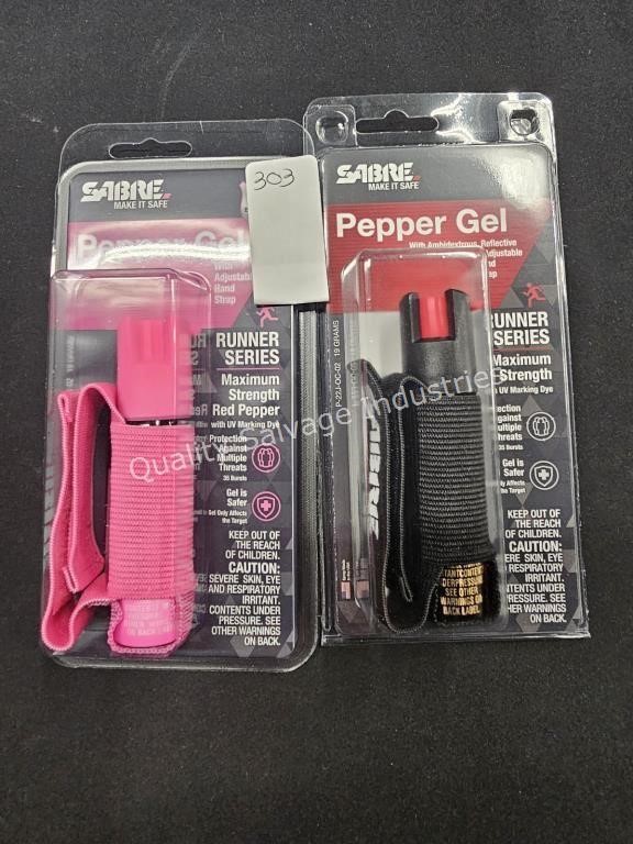2- sabre pepper gel & hand strap (display area)