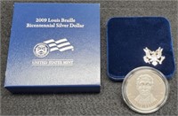2009 Proof Silver Dollar Louis Braille