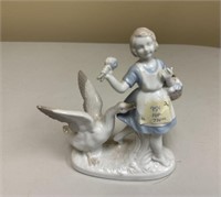 Japanese Porcelain Figurine of Girl and Goose
