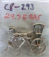 C8-293 sterling Horse drawn Surrey pin 24.7g.  2