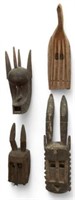 Lot of 4 Wood African Masks, Likely From Mali.