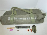 Vintage Military Bag, Pins and Patches