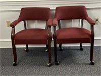 (2) Vintage Rolling Burgundy upholstered accent