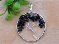 OBSIDIAN WIRE TREE PENDANT ROCK STONE LAPIDARY SPE