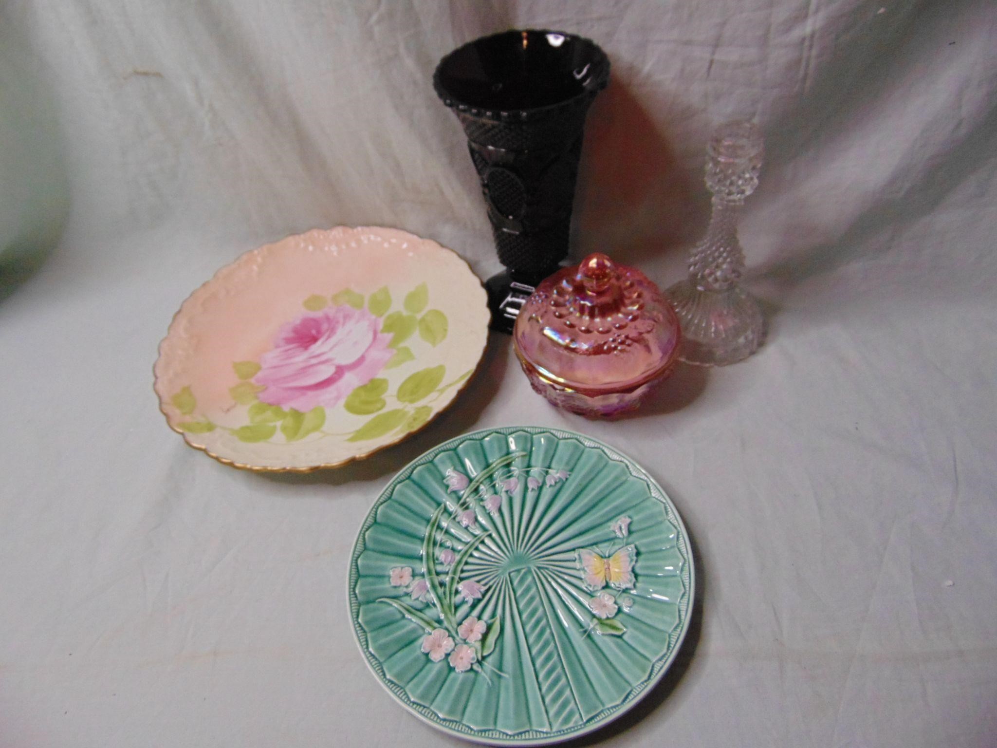 Misc Plates, Vase, Candleholder and Trinket Jar