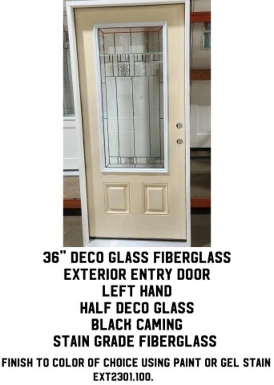36" LH Deco Glass Fiberglass Ext. Entry Door