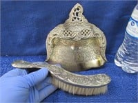 antique plated crumb tray & brush - fancy